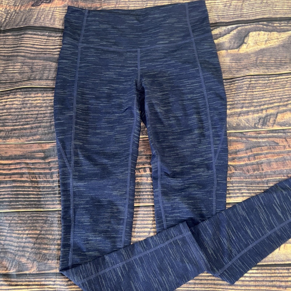 Athleta Striated Revelation Tights Yoga Pants Heathered Blue Size Small 153058